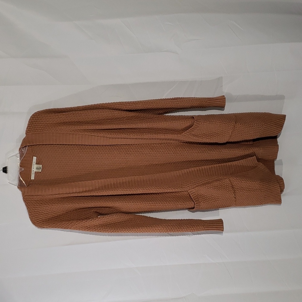 Open front knit cardigan 2 pockets camel color size smal.